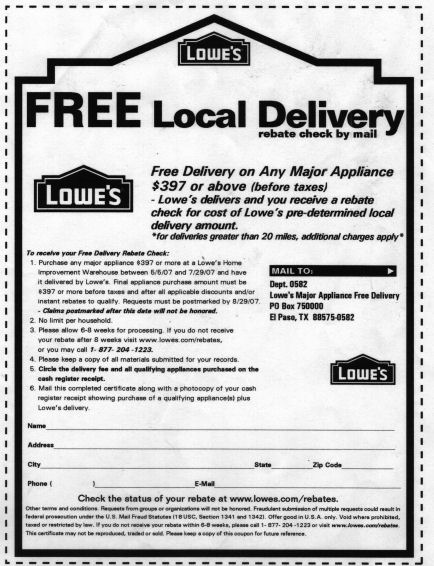 Lowe S Mail In Rebate Form